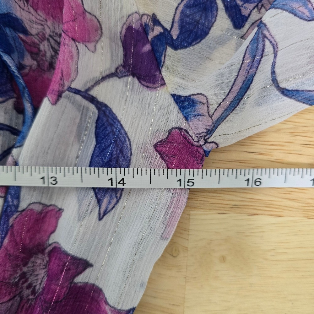 MISA Los Angeles Floral Print Ruffle Neck Dress XS Metallic Sheer - Picture 6 of 11